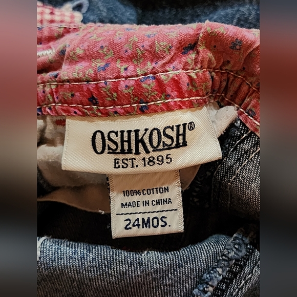 Vintage OshKosh B'gosh 24M Denim Overalls Alphabet Floral Lining 90s - Picture 10 of 12